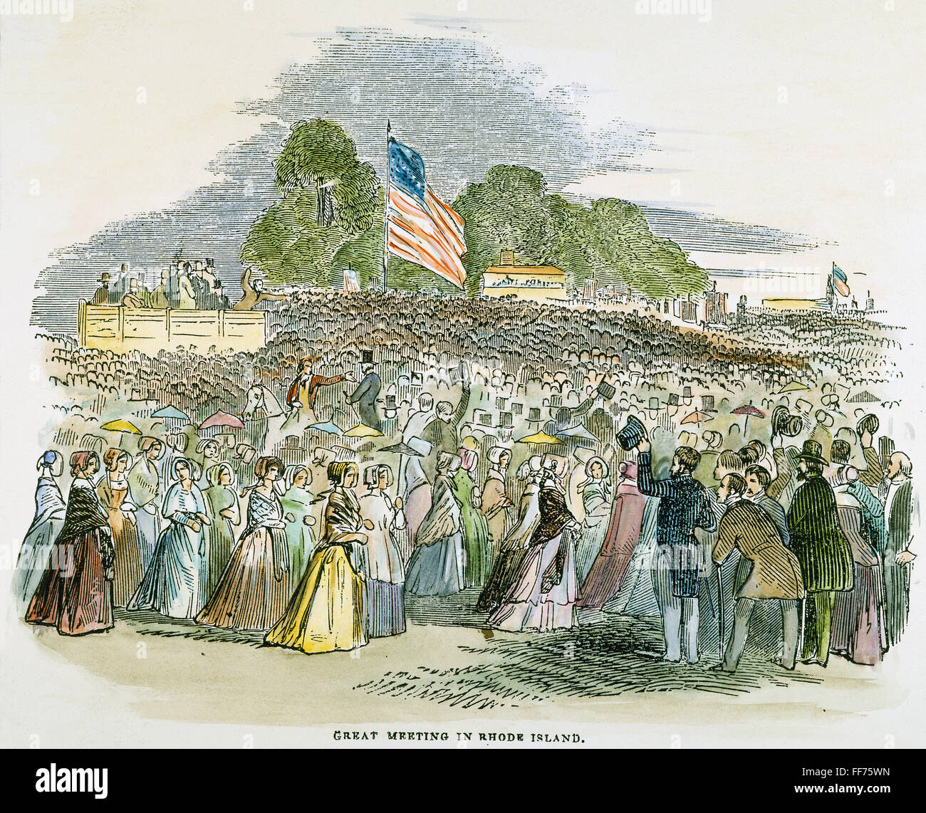 THOMAS WILSON DORR. /nThe 'Great Mass Meeting for Democracy and Dorr' in support of the imprisoned Thomas Wilson Dorr, at Providence, Rhode Island, on 4 September 1844. Contemporary colored engraving. Stock Photo