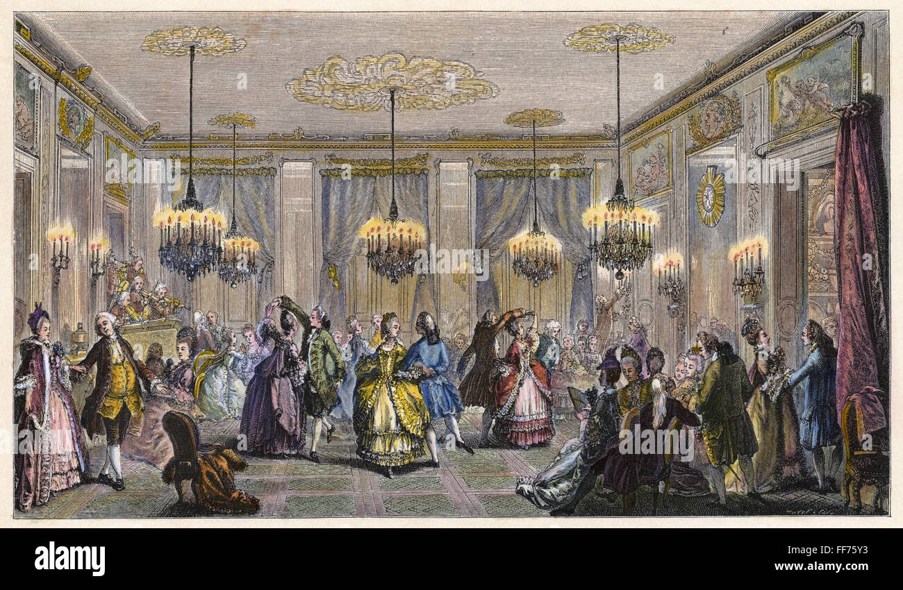 BALL, 18th CENTURY. /nThe Fancy-Dress Ball. After an engraving by Augustin de Saint-Aubin (1736-1807). Stock Photo