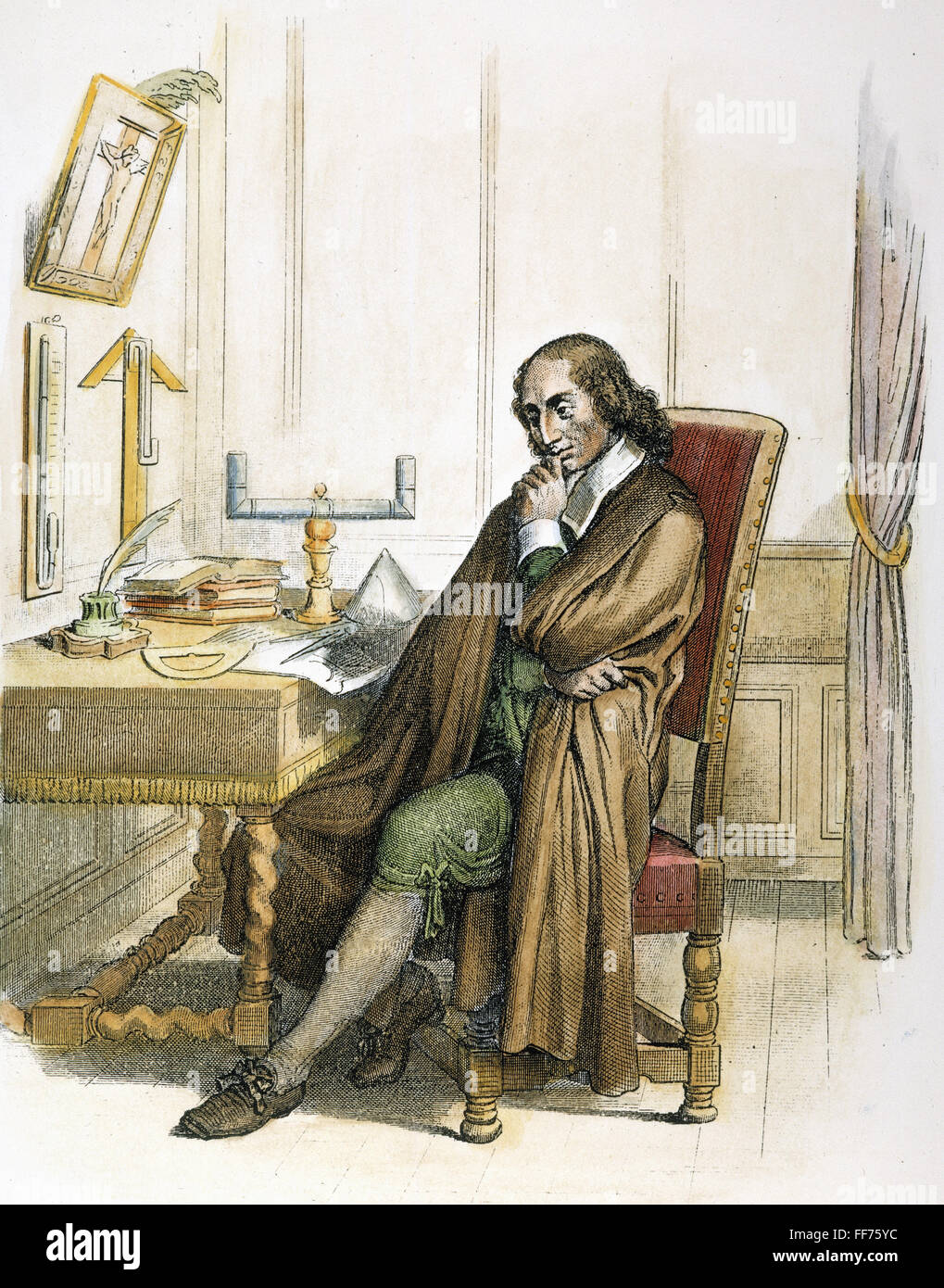 BLAISE PASCAL (1623-1662)./nFrench mathematician, physicist, and theologian: French colored etching. Stock Photo