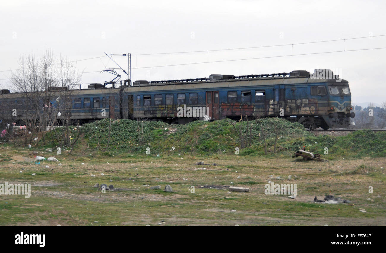 Gevgelija, Macedonia, The Former Yugoslav Republic Of. 10th Feb, 2016. A train carrying the migrants from the Gevgelija refugees center at the Greece border, near the southern Macedonia's town of Gevgelija, to Serbia, Wednesday, February 10, 2016. © Anna Francova/CTK Photo/Alamy Live News Stock Photo