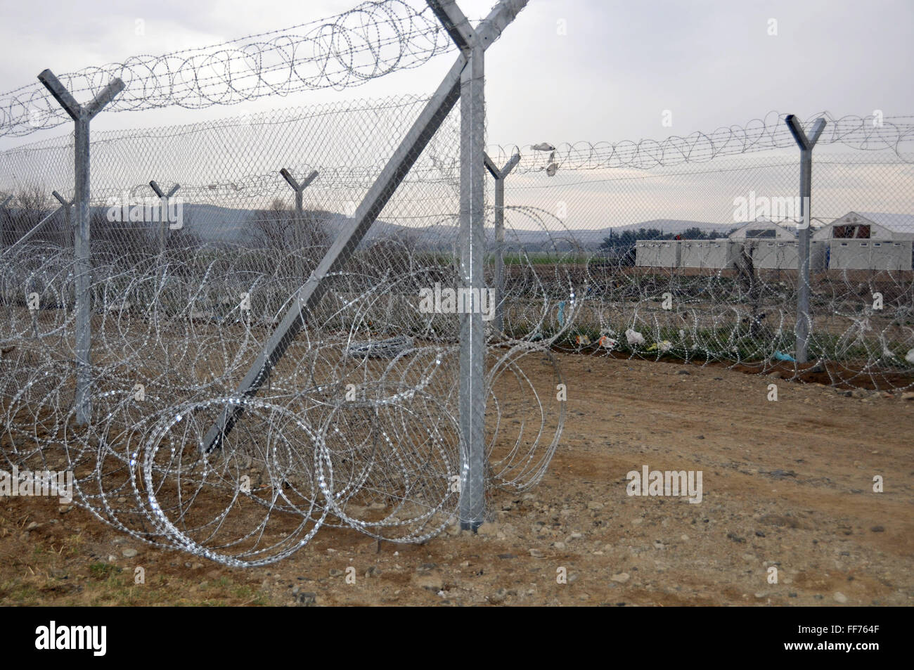 Gevgelija, Macedonia, The Former Yugoslav Republic Of. 10th Feb, 2016. The barbed wire fence at the Greece border, near the southern Macedonia's town of Gevgelija, Wednesday, February 10, 2016. © Anna Francova/CTK Photo/Alamy Live News Stock Photo