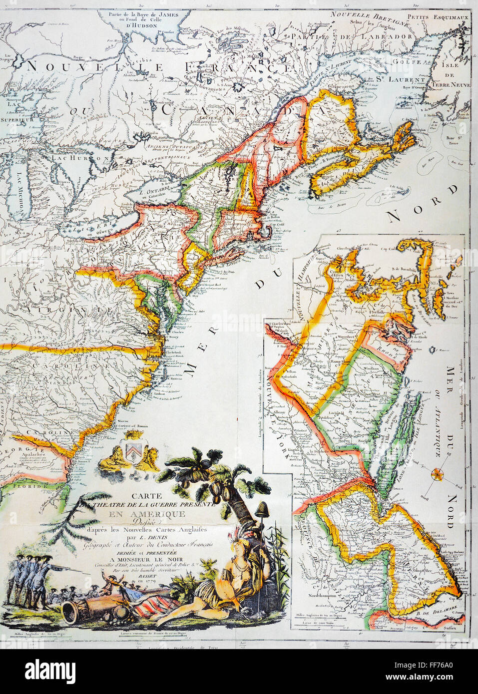 MAP OF AMERICA, 1779. /nIncluding 'New France' or Canada. French color engraving. Stock Photo