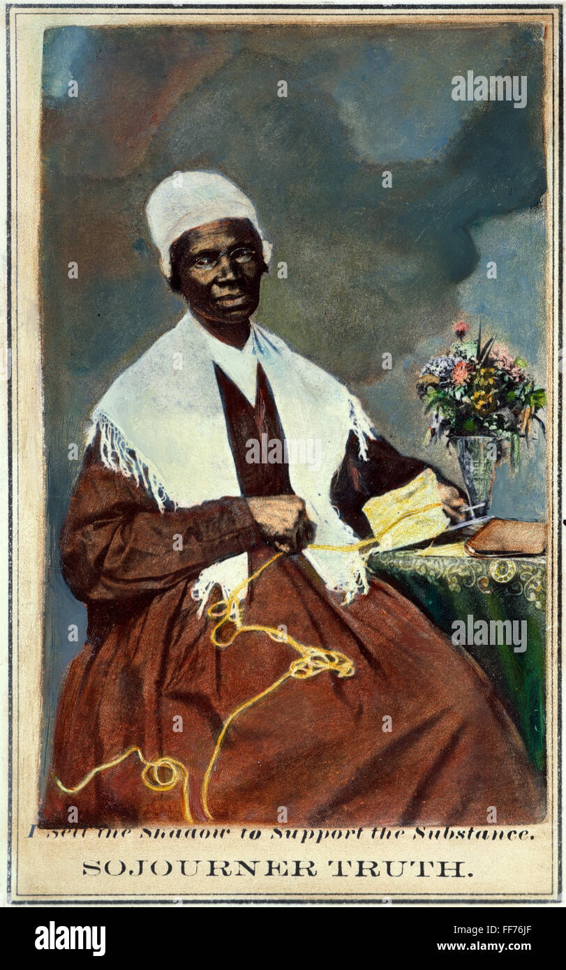 SOJOURNER TRUTH /n(c1797-1883). American evangelist. Colored souvenir carte-de-visite photograph, 1864, sold at her lectures. Stock Photo