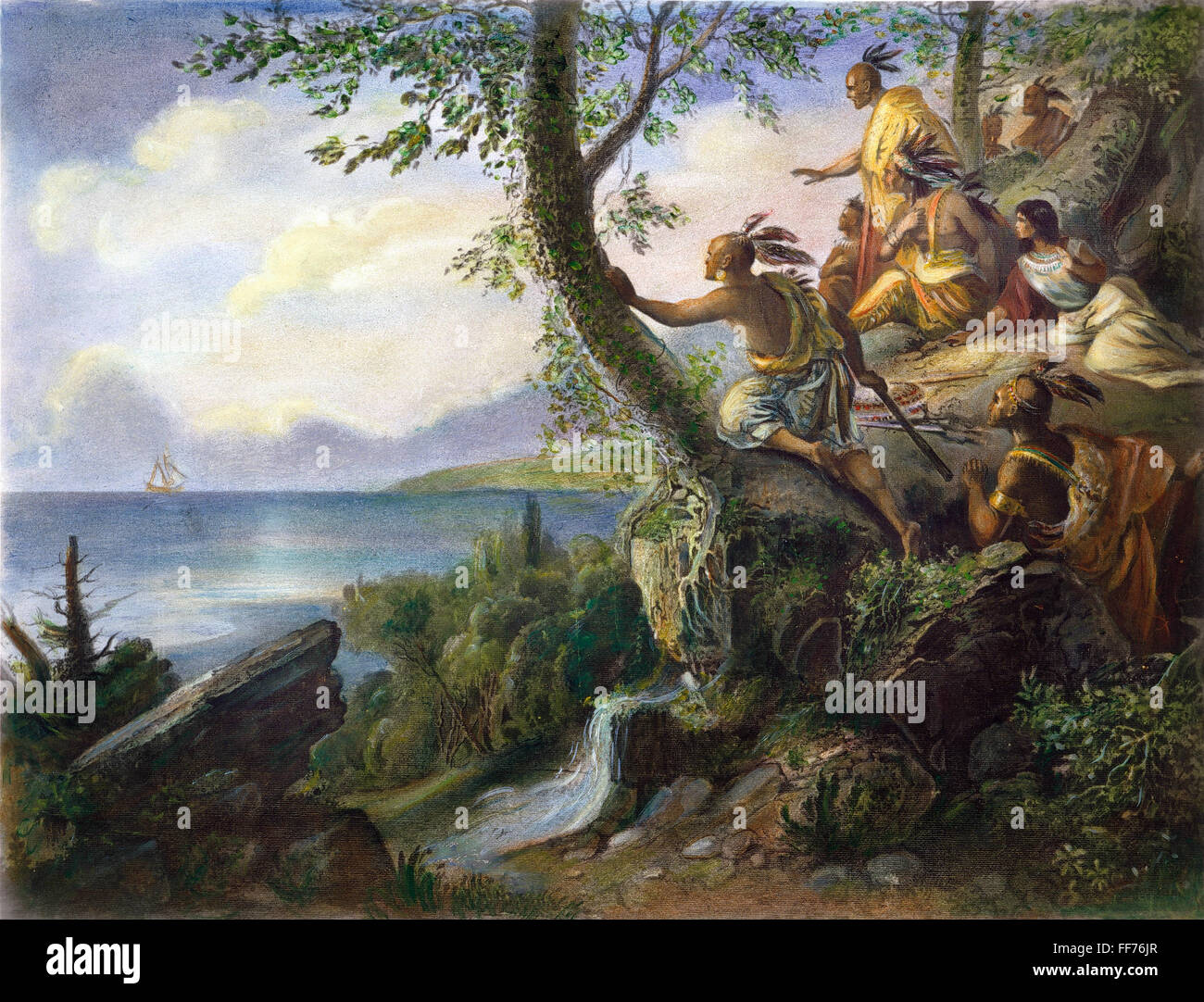 Hudson New York 1609 Nthe Arrival Of Henry Hudson In The Bay Of New Hudson New York 1609 Nthe Arrival Of Henry Hudson In The Bay Of New