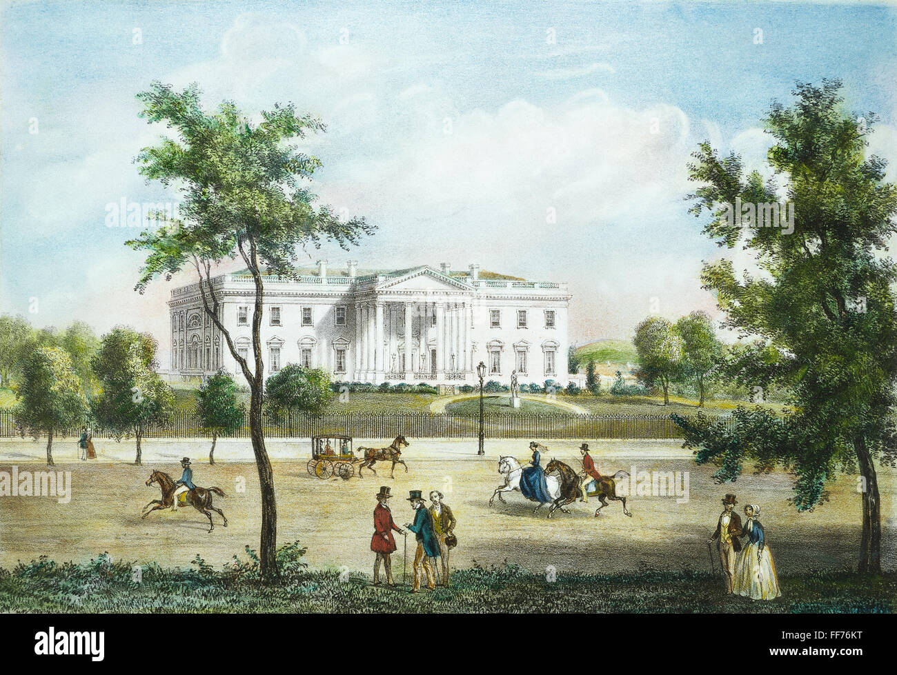 WHITE HOUSE, D.C., 1848. /nThe north front of the White House, Washington, D.C., facing Pennsylvania Avenue: lithograph, 1848. Stock Photo