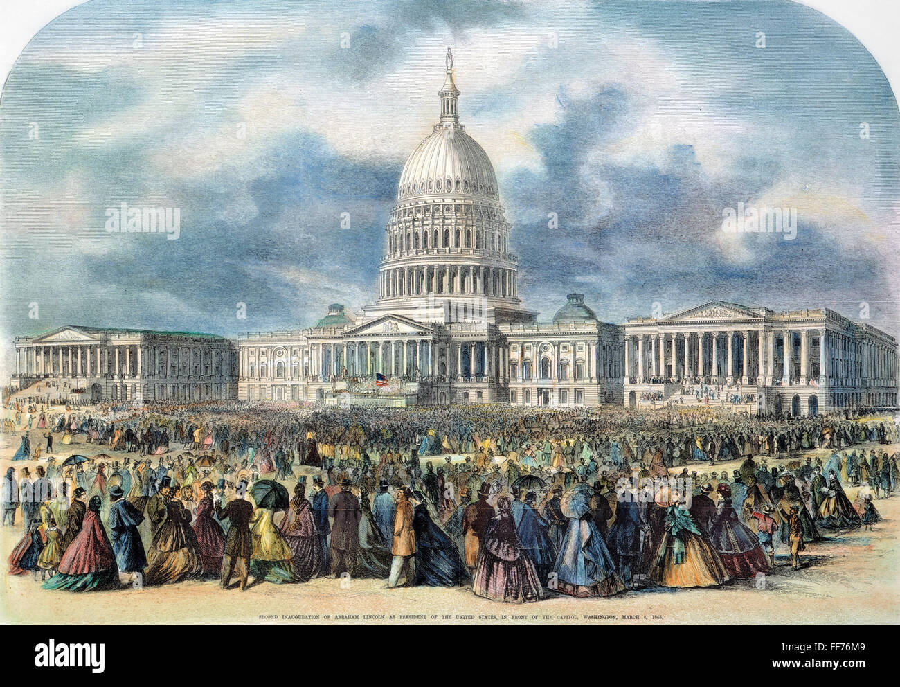 LINCOLN INAUGURATION, 1865. /nThe second inauguration of President Abraham Lincoln in Washington, D.C., 4 March 1865. Contemporary American wood engraving. Stock Photo