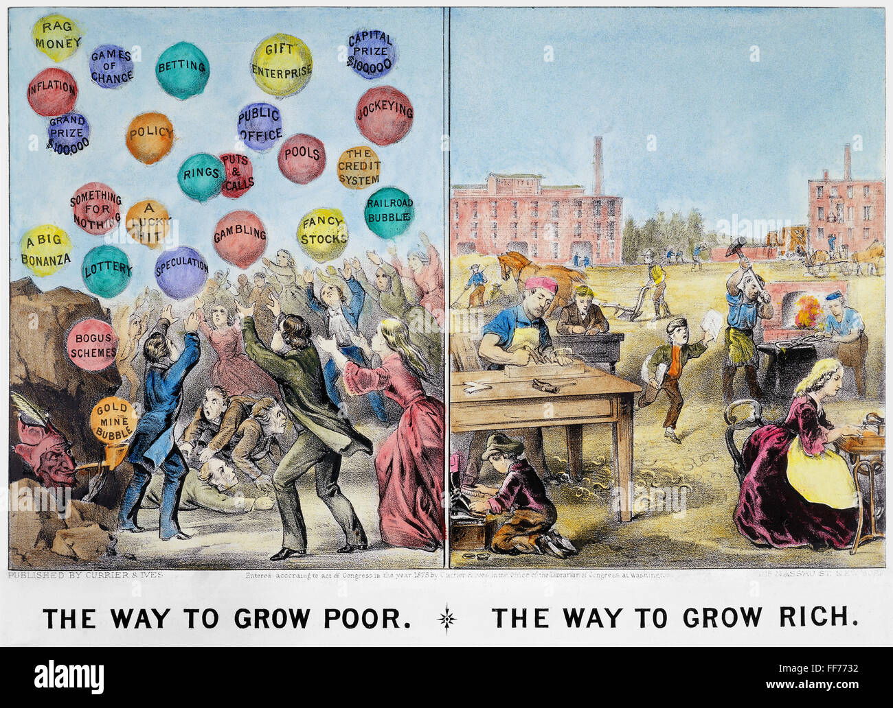 EASY RICHES/THRIFT, 1875. /nCompared in an 1875 lithograph by Currier ...
