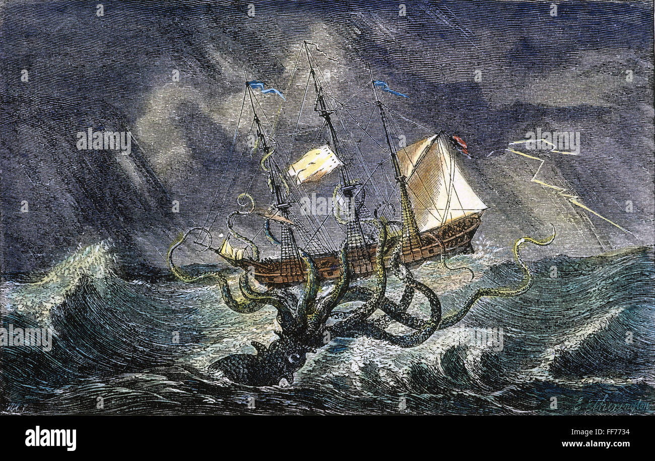 GIBSON: KRAKEN, 1887./n'The Kraken, as seen by the eye of the imagination.' Wood engraving by Edgar Etherington for John Gibson's 'Monsters of the Sea, Legendary and Authentic,' c1890. Stock Photo