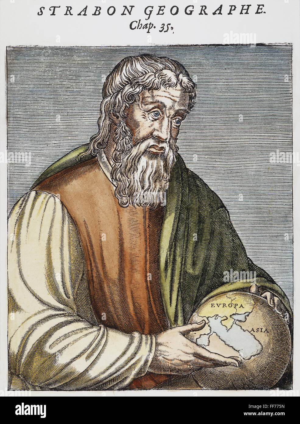 STRABO (63 B.C.?-?24 A.D.). /nGreek geographer. Color French engraving, 1584. Stock Photo