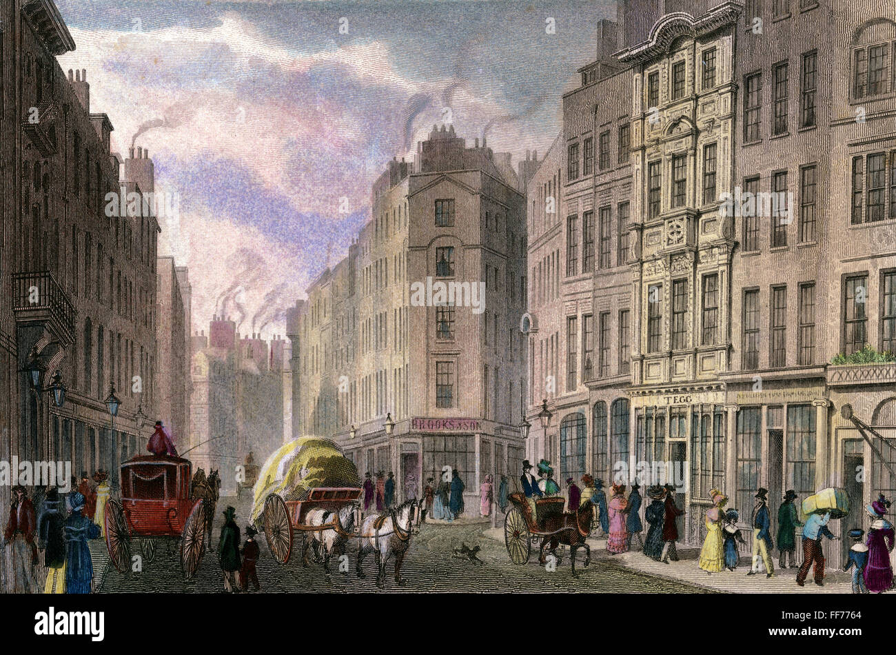 LONDON: STREET SCENE. /nColored engraving, 19th century. Stock Photo