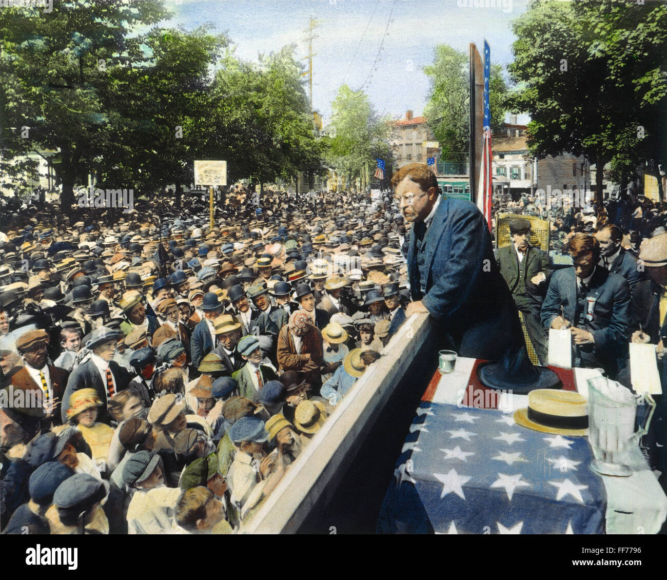 THEODORE ROOSEVELT /n(1858-1919) campaigning as the Progressive ('Bull Moose') party candidate for president in the summer of 1912. Stock Photo