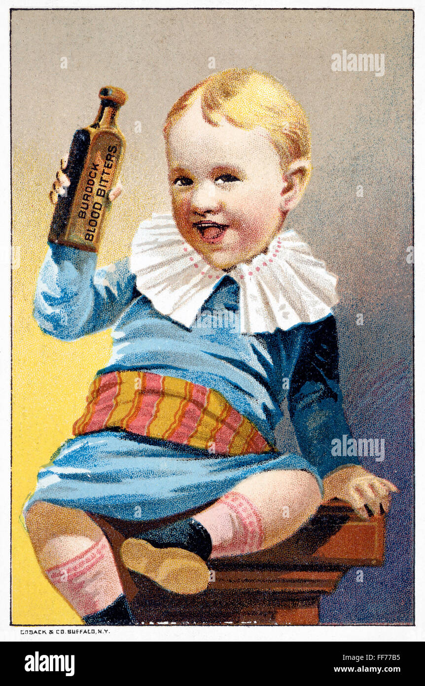 PATENT MEDICINE, 19th C. /nLate 19th century American patent medicine advertising card for Burdock Blood Bitters. Stock Photo