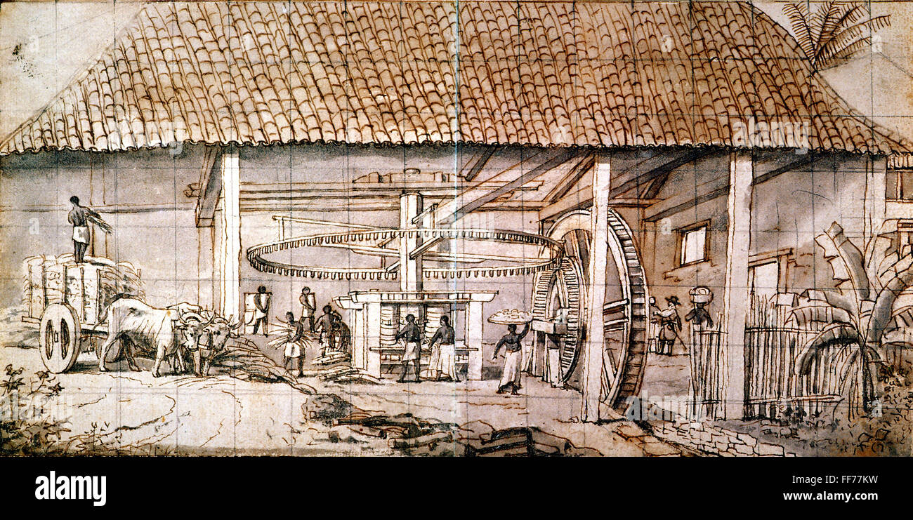 SLAVERY BRAZIL. /nAfrican slaves working in a sugar mill in Brazil