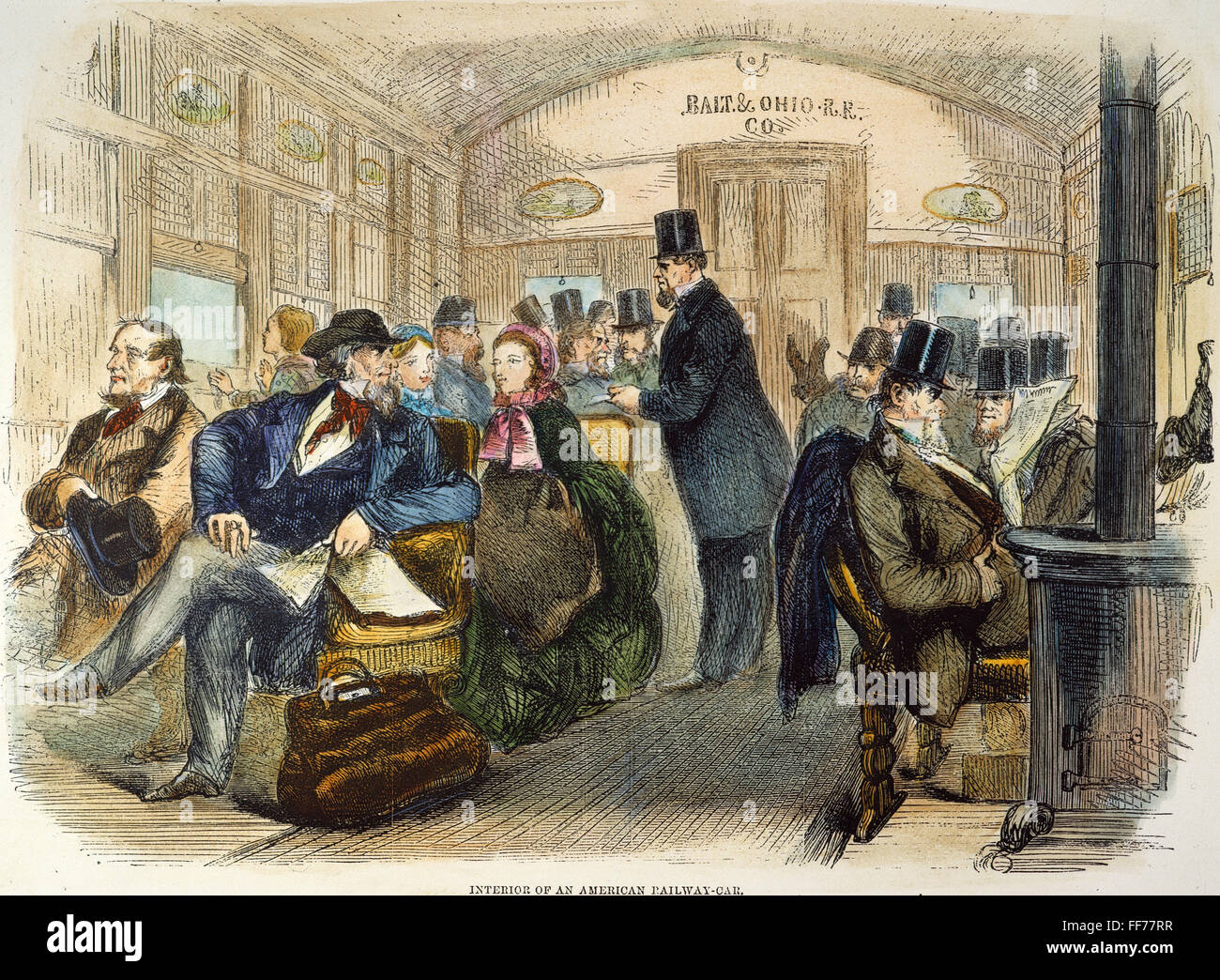 PASSENGER CAR, 1861. /nInterior of a Baltimore and Ohio passenger car