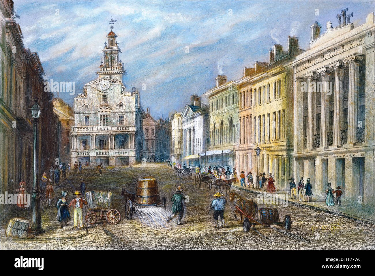 BOSTON: STATE STREET. /nColored engraving, 1837. Stock Photo