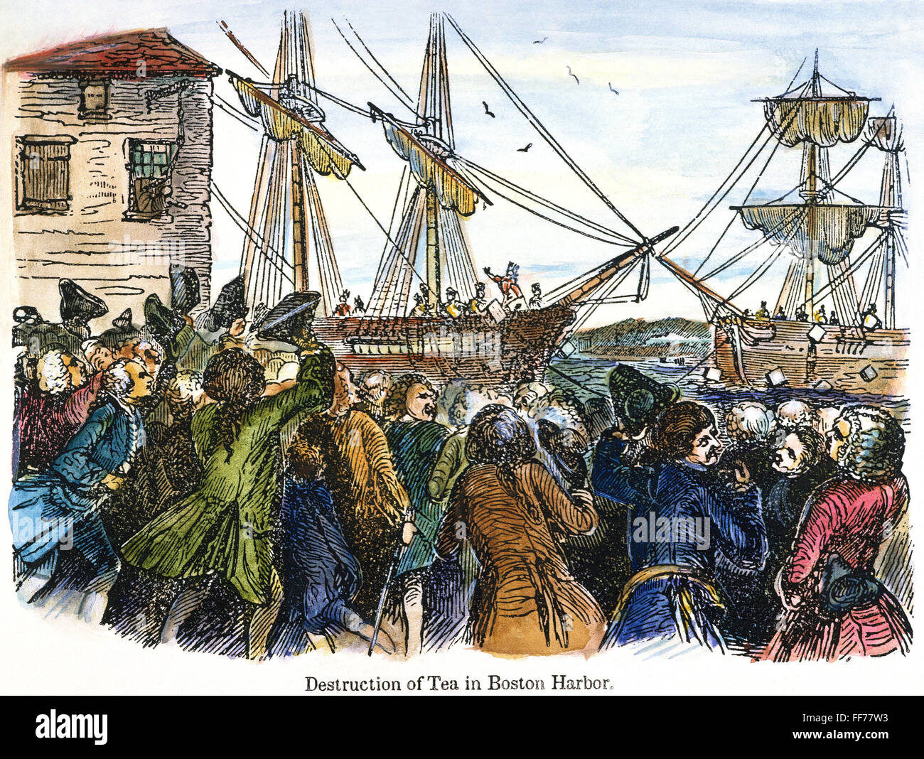 THE BOSTON TEA PARTY, 1773. /n16 December 1773. Colored engraving, 19th century. Stock Photo