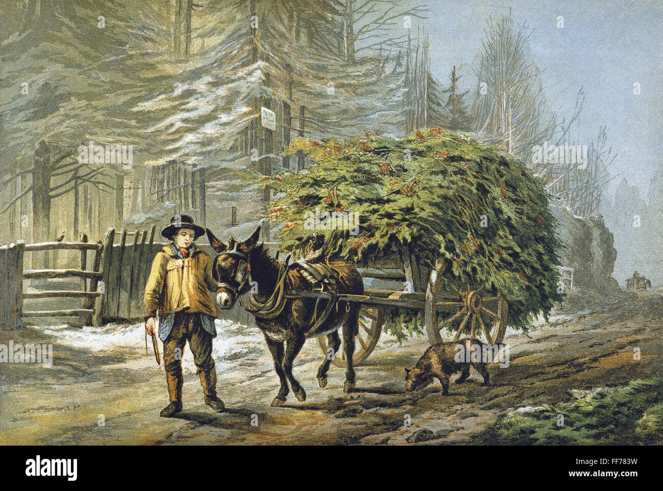 CHRISTMAS SCENE, 1856. /n'The Holly Cart'. Color lithograph, English, 1856. Stock Photo