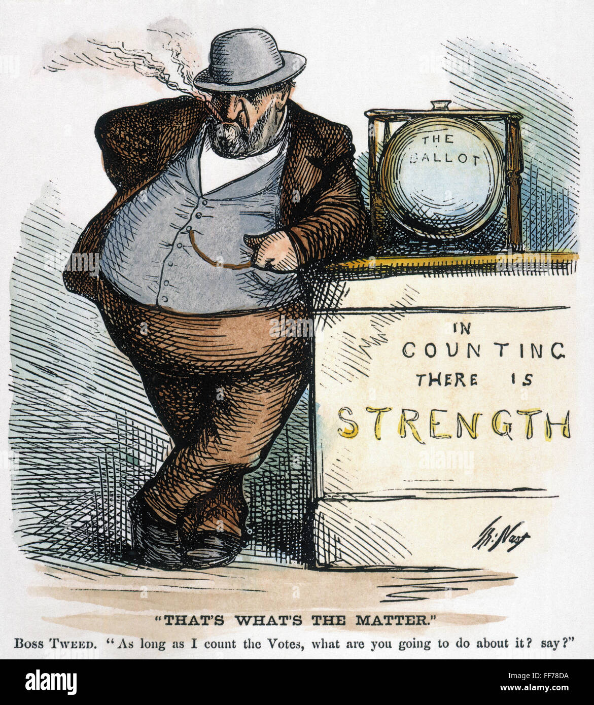 NAST: TWEED CORRUPTION. /nAn 1871 Thomas Nast cartoon attacking 'Boss' Tweed, leader of the group of corrupt New York City Democratic party politicians known as the 'Tweed Ring.' Stock Photo