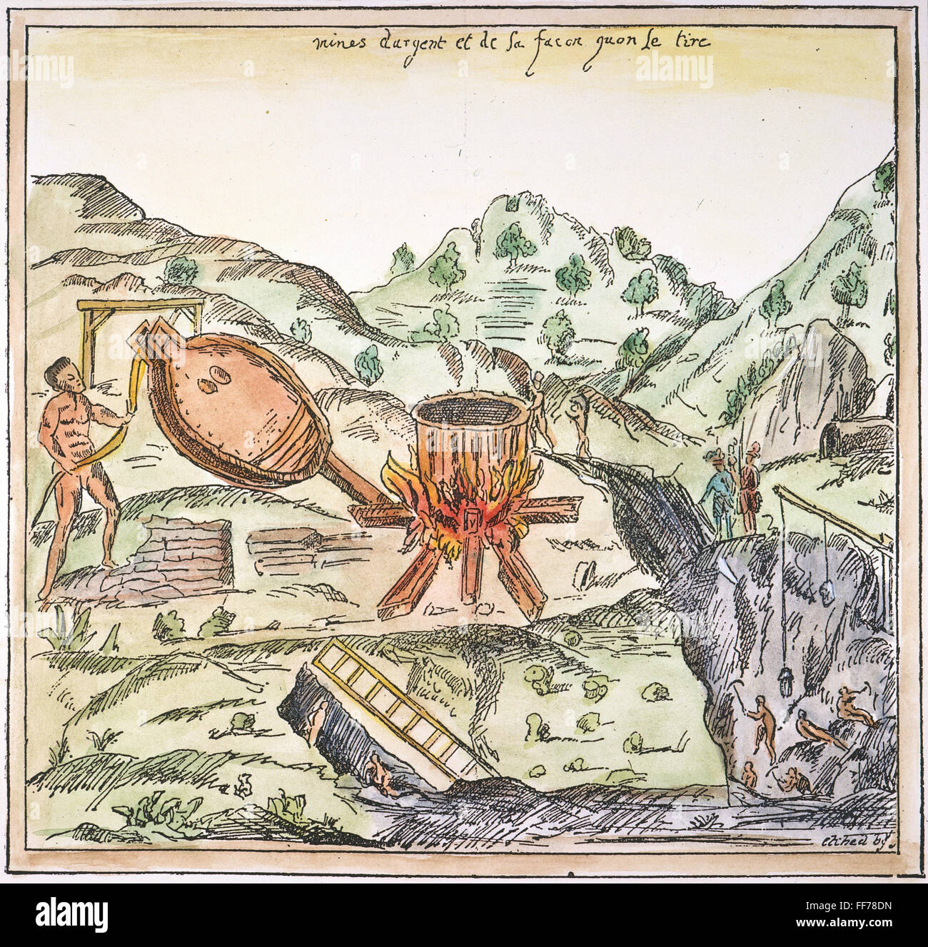 SILVER MINING, 1600. /nNative Indians working a Spanish silver mine