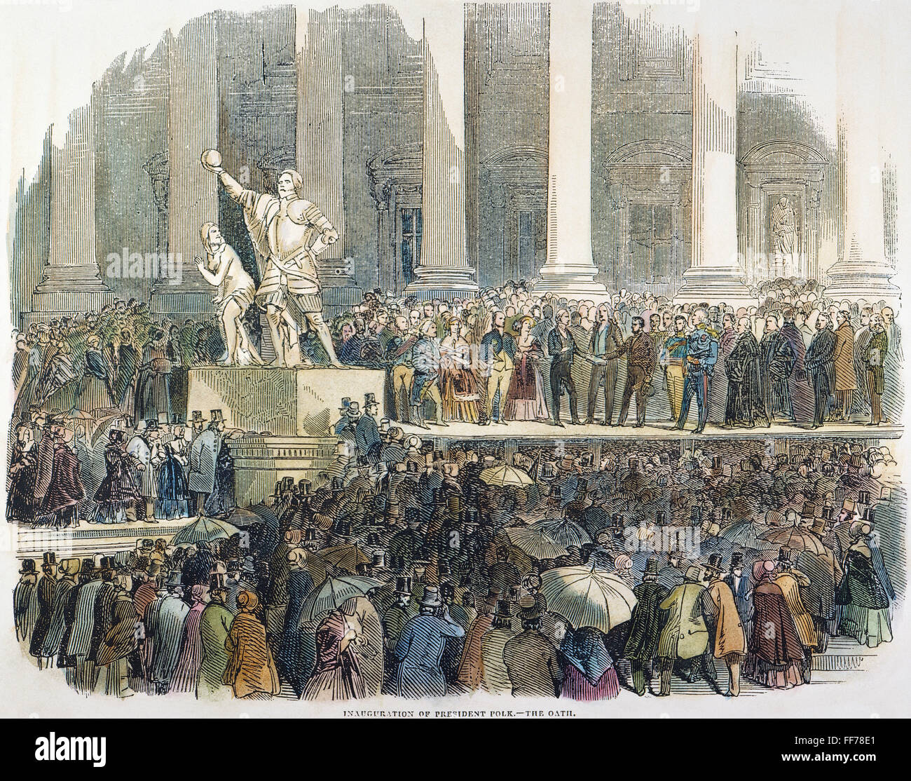 JAMES K. POLK: INAUGURATION. /nThe inauguration of James K. Polk as the 11th President of the United States on 4 March 1845: contemporary colored engraving. Stock Photo