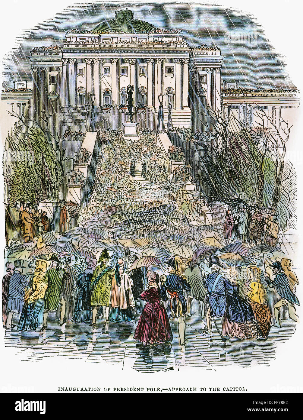 JAMES K. POLK: INAUGURATION. /nThe inauguration of James K. Polk as the 11th President of the United States on 4 March 1845: contemporary English colored engraving. Stock Photo