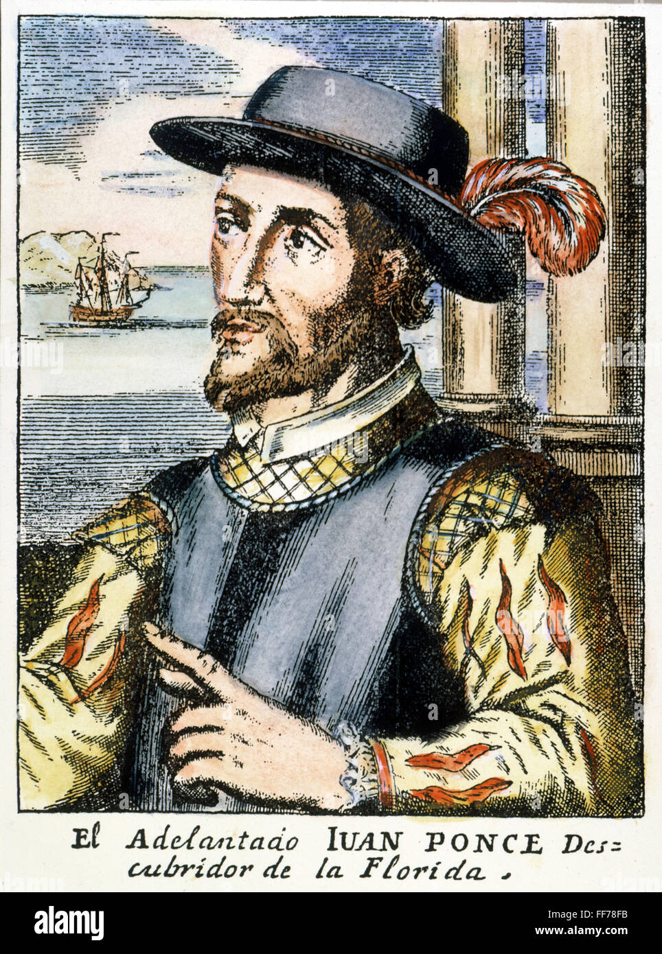 JUAN PONCE de LEON /n(1460-1521). Spanish explorer. Line engraving, Spanish, 1728. Stock Photo