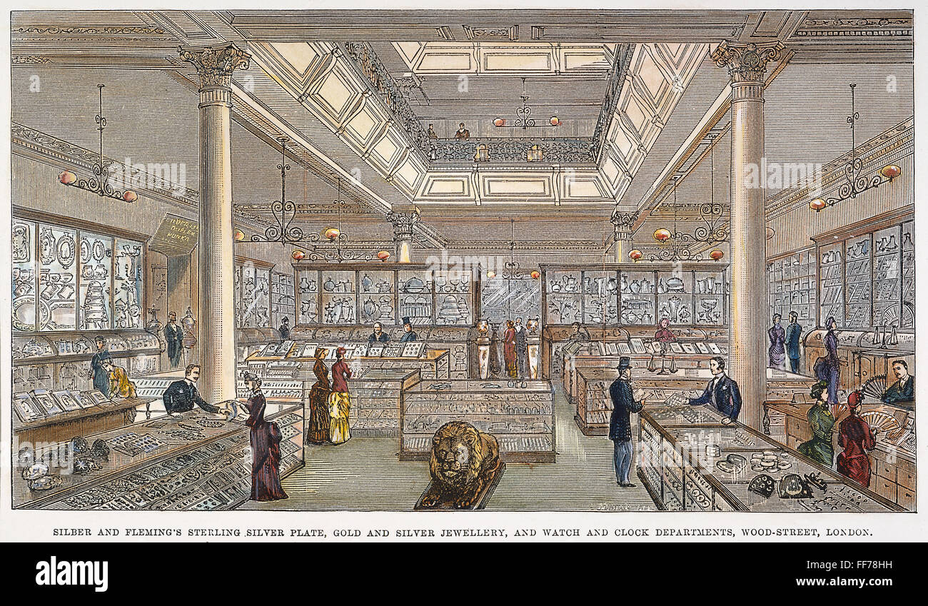 DEPARTMENT STORE, 1884. /nThe interior of a fashionable London department store. Wood engraving, English, 1884. Stock Photo