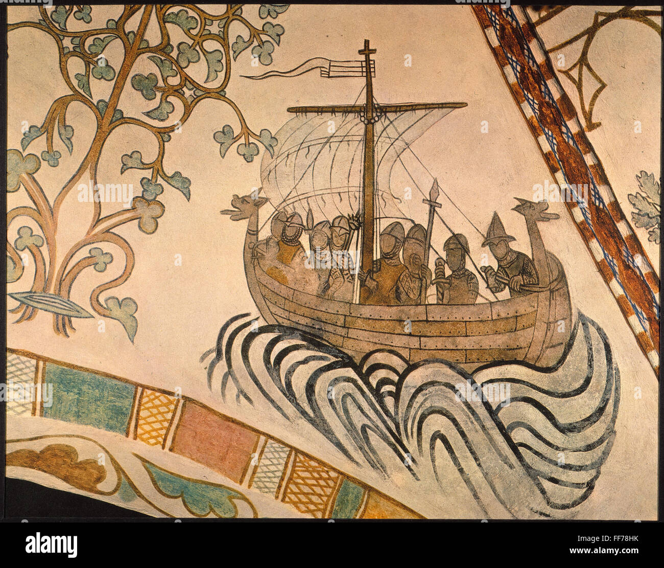 VIKING SHIP, 1030 A.D. /nThe Viking ship of King Harold III of Norway  sailing against the ship of his half-brother, the former King Olaf II of  Norway, in the latter's unsuccessful effort