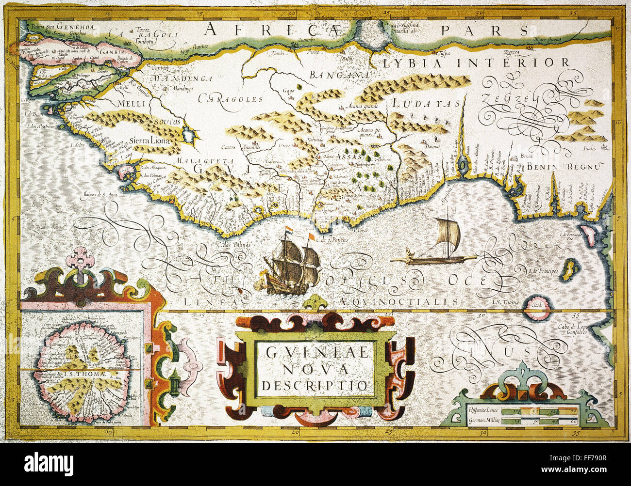 WEST AFRICAN MAP, 1606. /nJodocus Hondius's 1606 map of the West ...