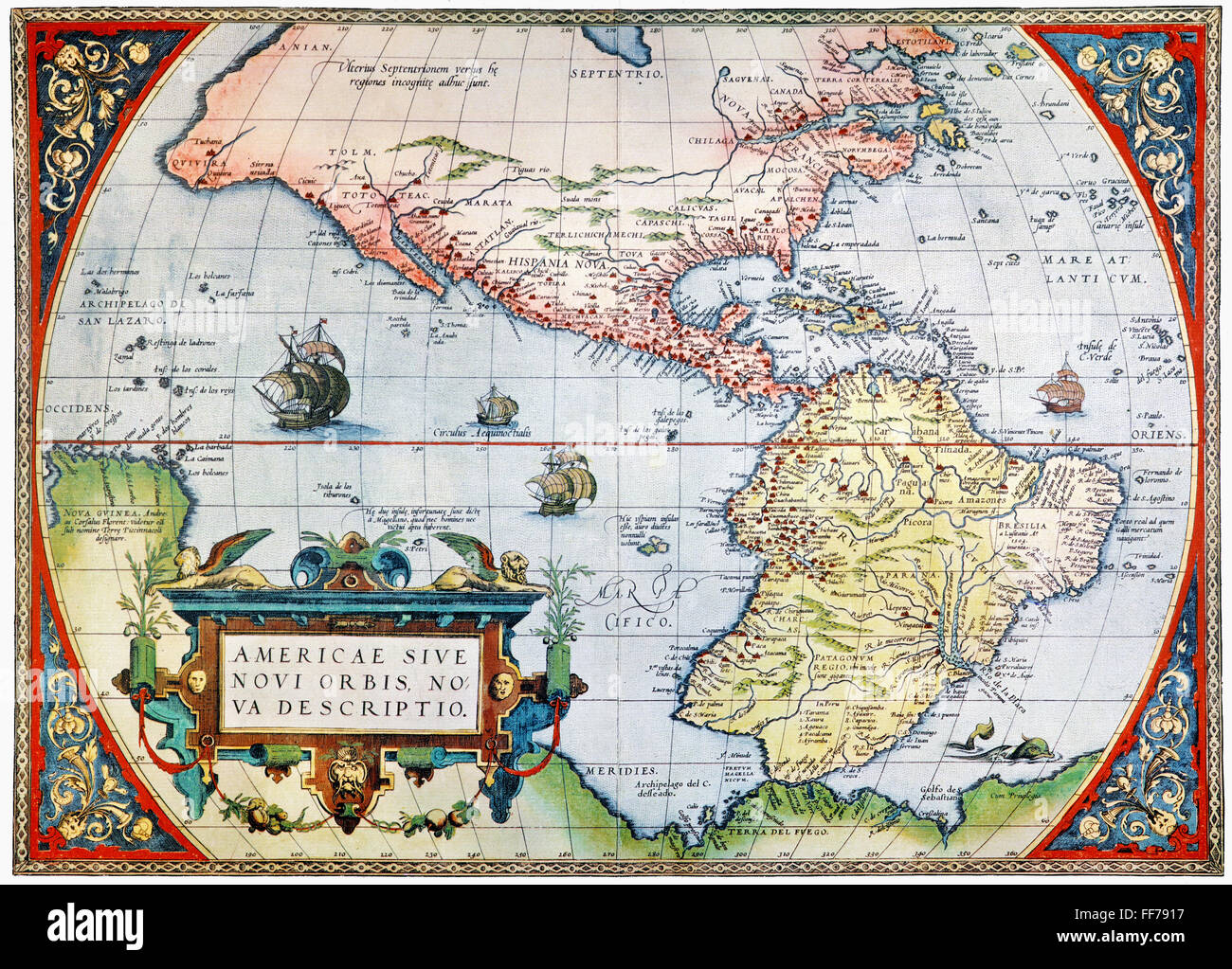 NEW WORLD MAP, 1570. /n'A New Description of America, or the New World.' Map from Abraham Ortelius' 'Theatrum Orbis Terrarum,' 1570. Stock Photo