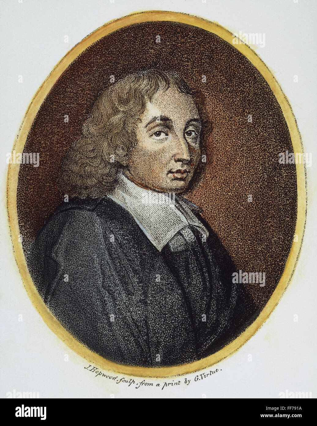 BLAISE PASCAL (1623-1662). /nFrench scientist and philosopher: stipple engraving, English, c1800. Stock Photo