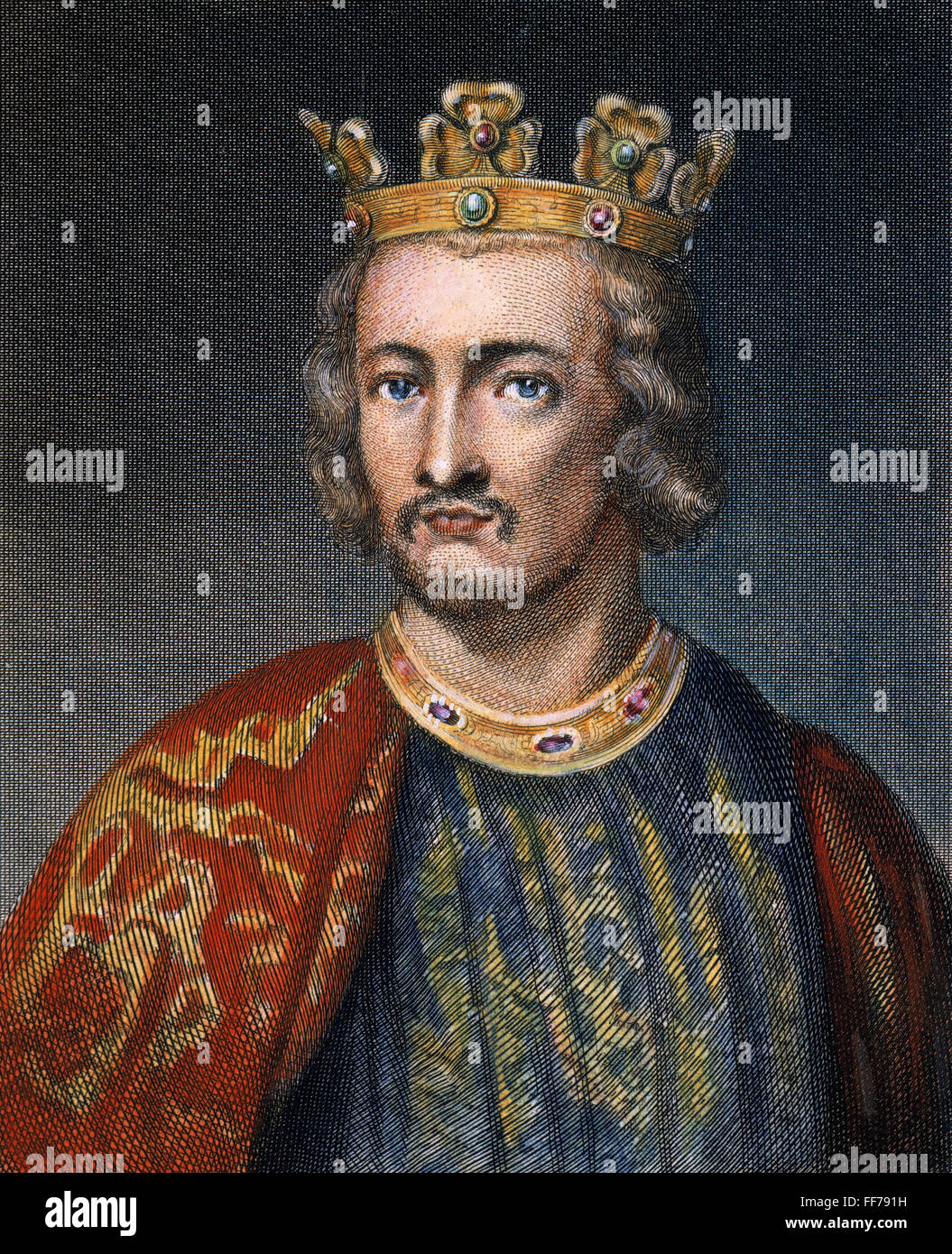 KING JOHN OF ENGLAND /n(1167-1216). Also called John Lackland. Colored steel engraving, English, 1824. Stock Photo