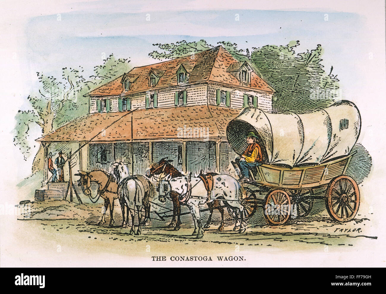 CONESTOGA WAGON, 19th C. /nDrawing, 19th century. Stock Photo