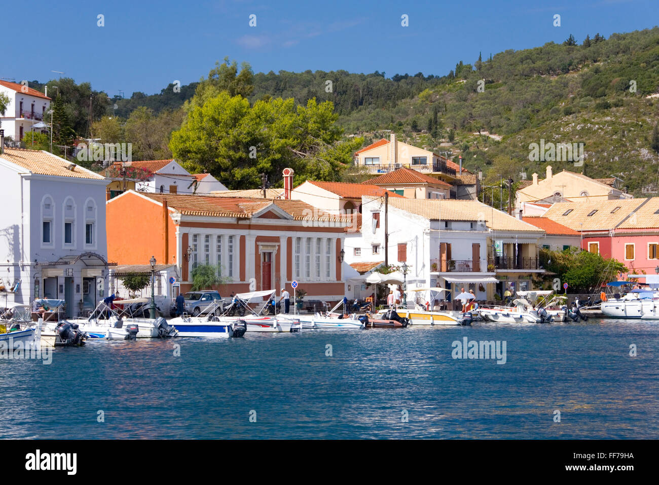 Gaios, Paxos, Ionian Islands, Greece. View across the harbour to