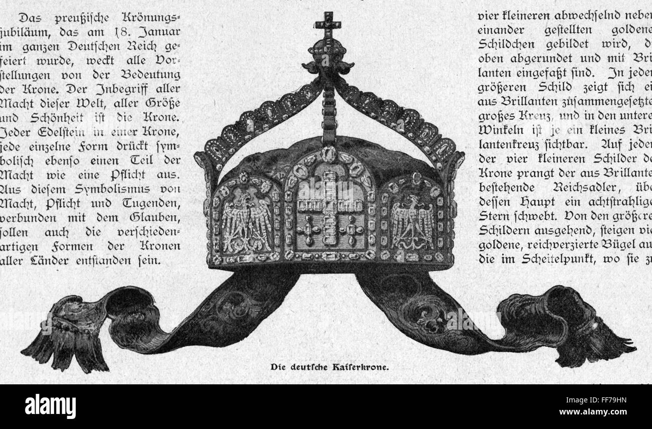 crowns / crown jewels, Germany, crown imperial, manufactured only as mockup, wood engraving, 19th century, 19th century, graphic, graphics, German Empire, imperial insignia, Imperial Regalia, crown imperial, imperial crowns, hoop crown, cross, crosses, eagle, eagles, reign, symbol, symbols, crown, crowns, mockup, mockups, historic, historical, Additional-Rights-Clearences-Not Available Stock Photo