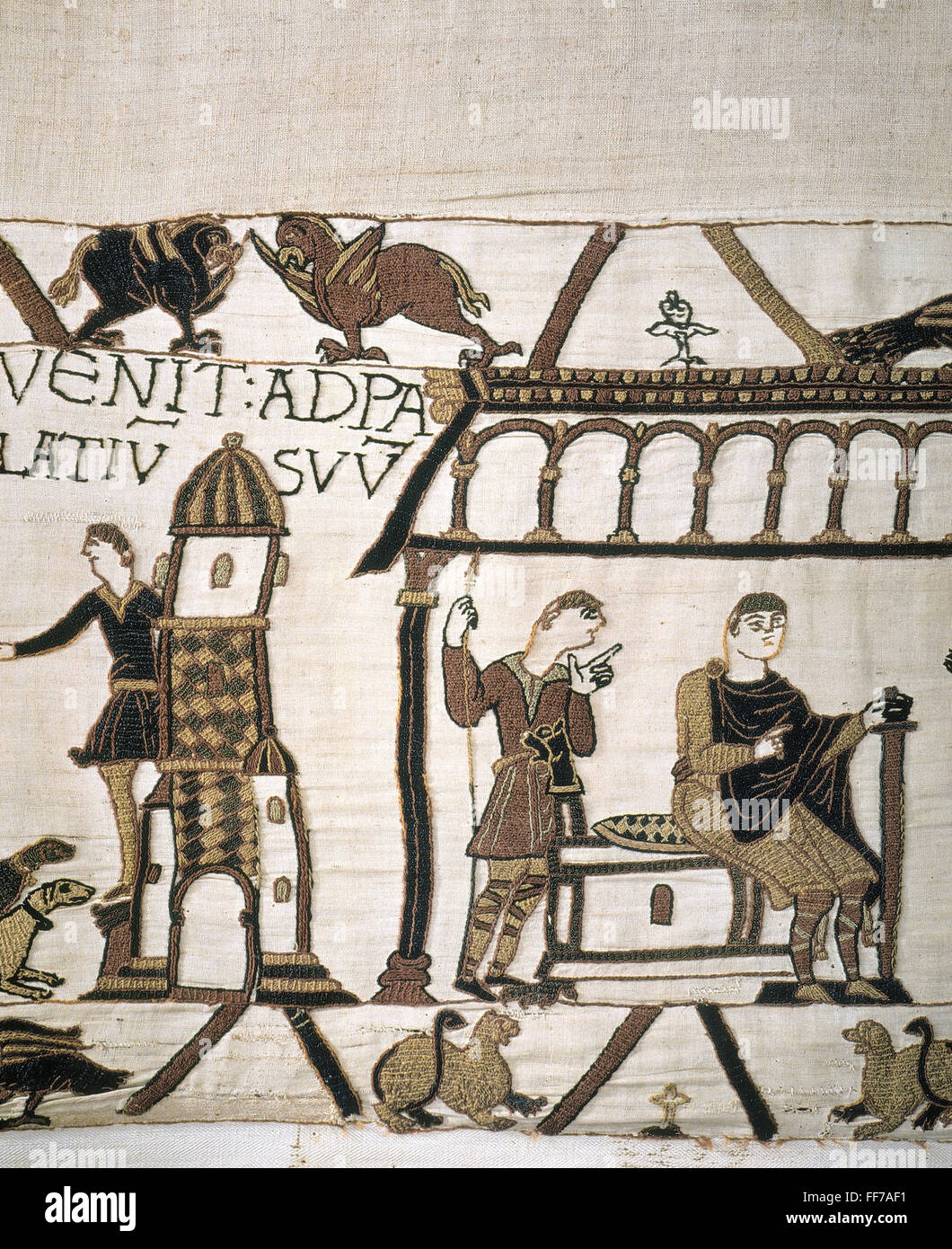 BAYEUX TAPESTRY. /nDuke William of Normandy /nenthroned at his palace