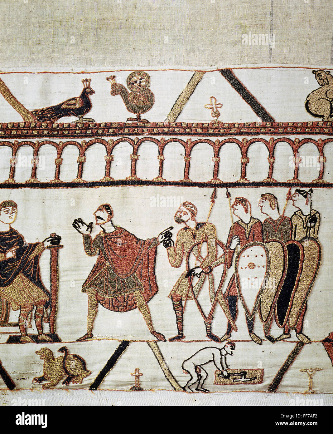 BAYEUX TAPESTRY. /nDuke William of Normandy (left) in conversation with