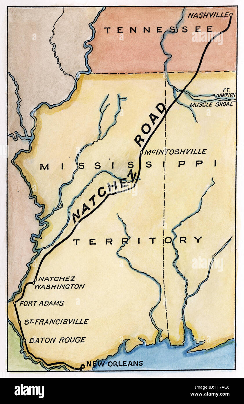 NATCHEZ TRACE, 1816. /nMap of the Natchez Road, constructed in the ...