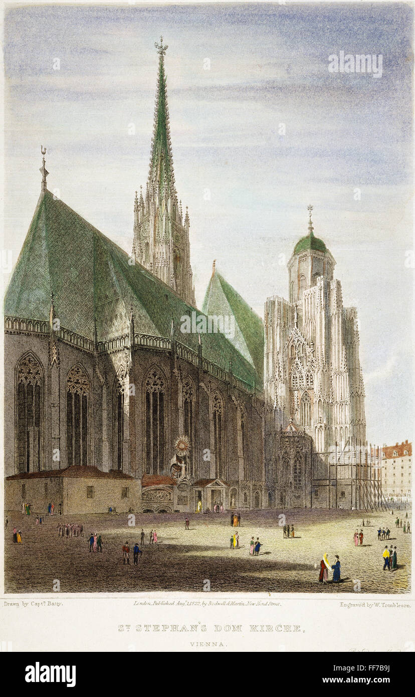 VIENNA: ST STEPHEN'S, 1822. /nSt Stephen's Cathedral, Vienna, Austria. Steel engraving, English, 1822, after a drawing by Robert Batty. Stock Photo