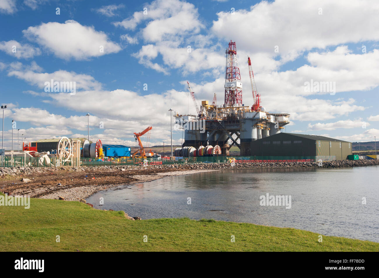 Oil rig moored off the town of Invergordon, in the Cromarty Firth