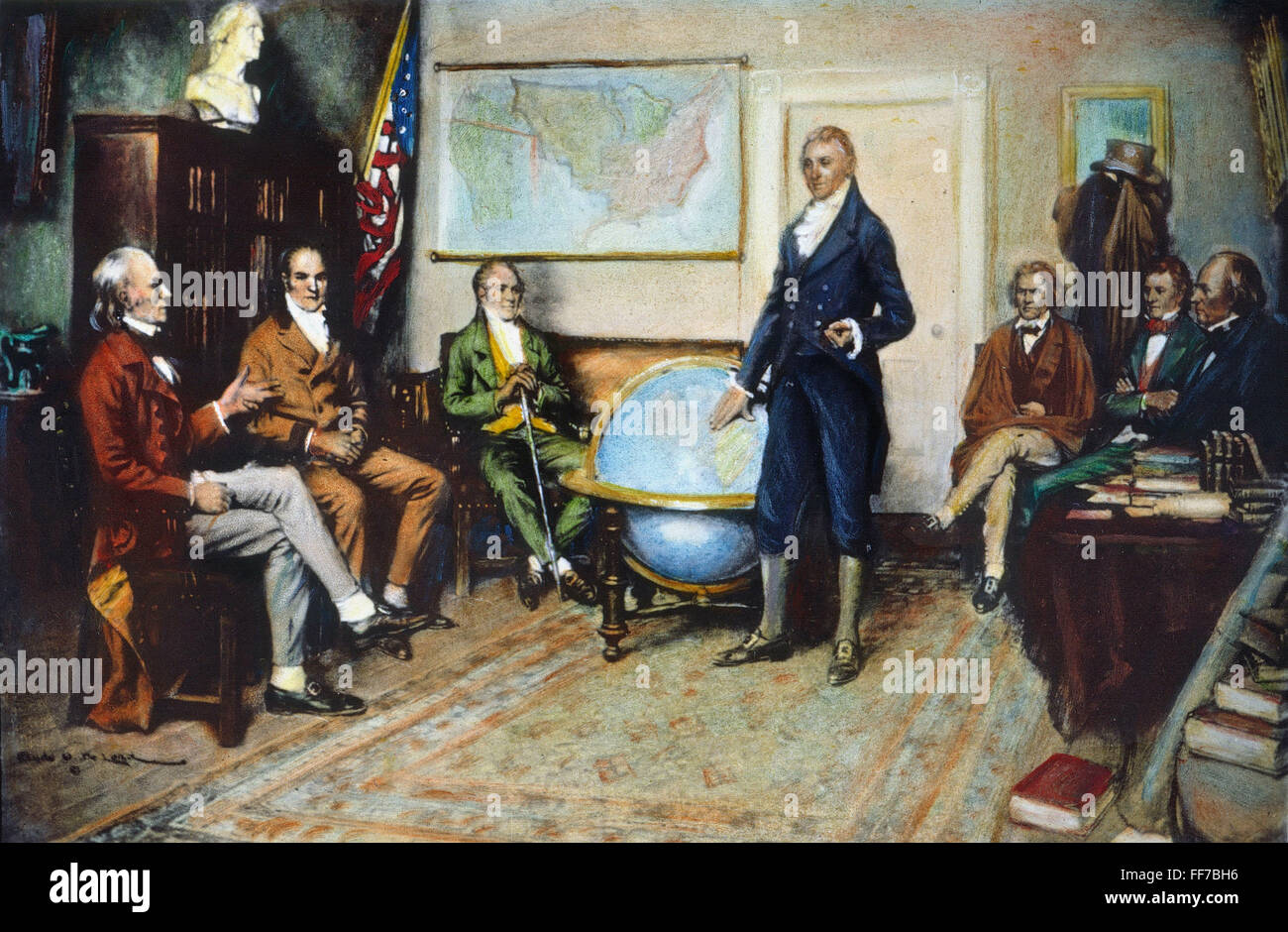 MONROE DOCTRINE, 1823. /n'The Birth of the Monroe Doctrine.' Left to