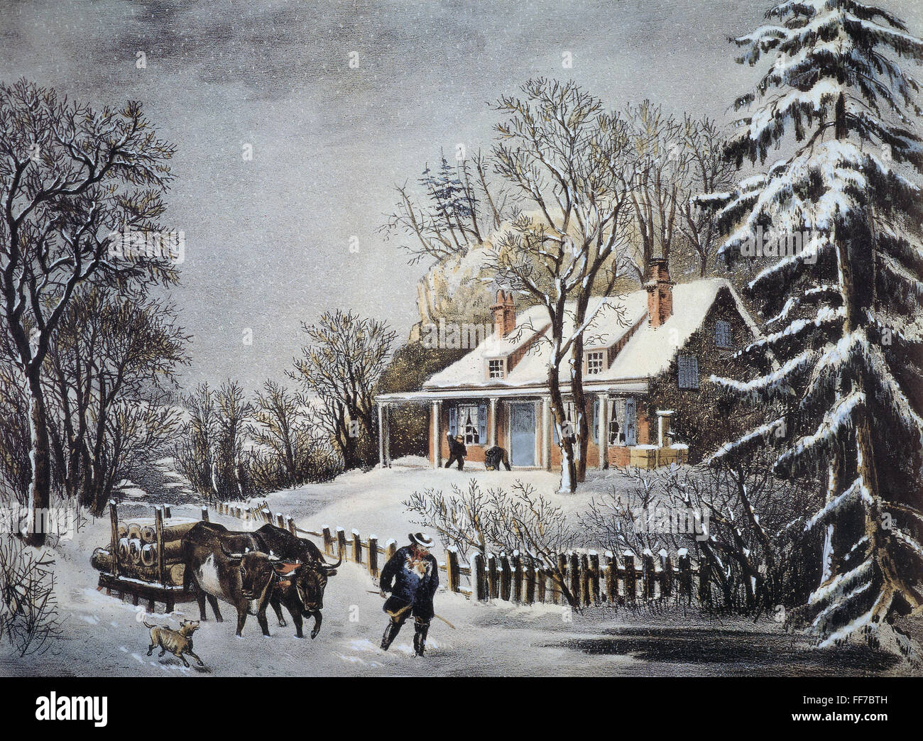 CURRIER & IVES: WINTER SCENE. /n'The Snow Storm.' Undated (c1860) lithograph by Currier & Ives. Stock Photo