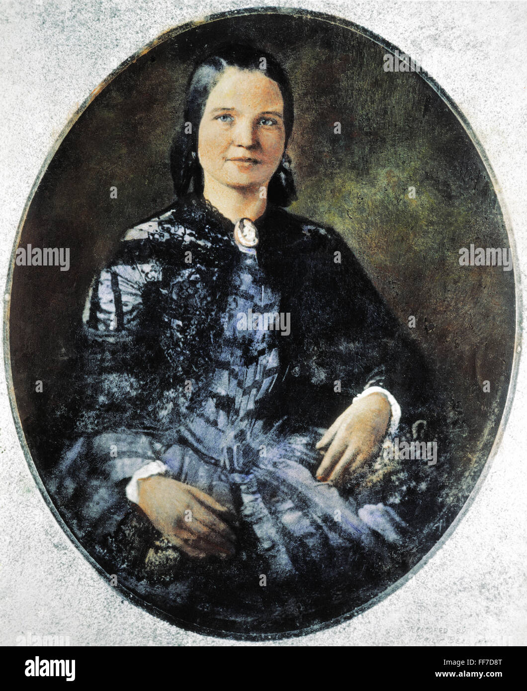 MARY TODD LINCOLN. /n(1818-1882). Mrs. Abraham Lincoln. Oil over a daguerreotype of 1846, the earliest known photo of Mrs. Lincoln. Stock Photo