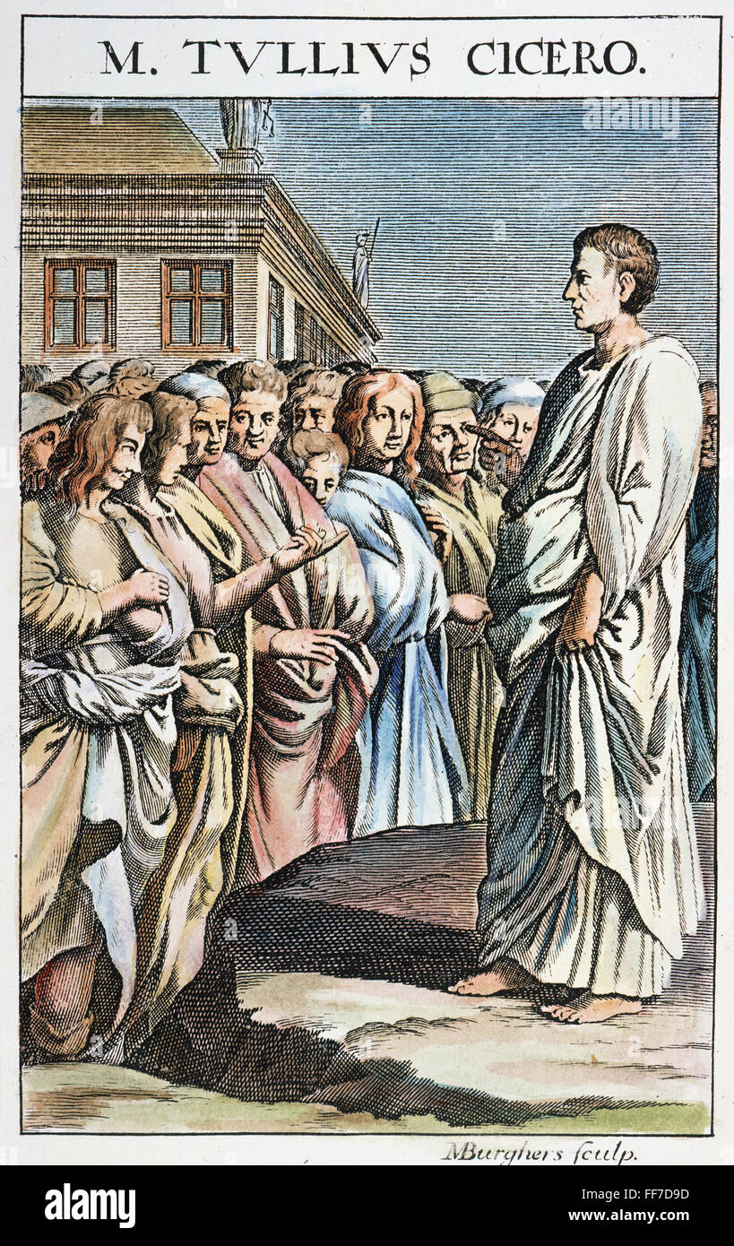 CICERO (106-43 B.C.). /nRoman statesman, orator, and philosopher. Line engraving, late 17th century. Stock Photo