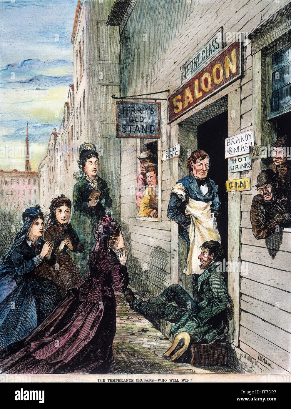 TEMPERANCE CRUSADE, 1874. /nAmerican cartoon, 1874. Stock Photo