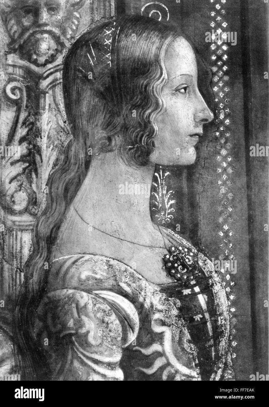 Middle Ages, people, hair style of a young woman, painting by Domenico Ghirlandaio (1449 - 1494), 'Ludovica Tornabuoni', detail, 15th century, Additional-Rights-Clearences-Not Available Stock Photo