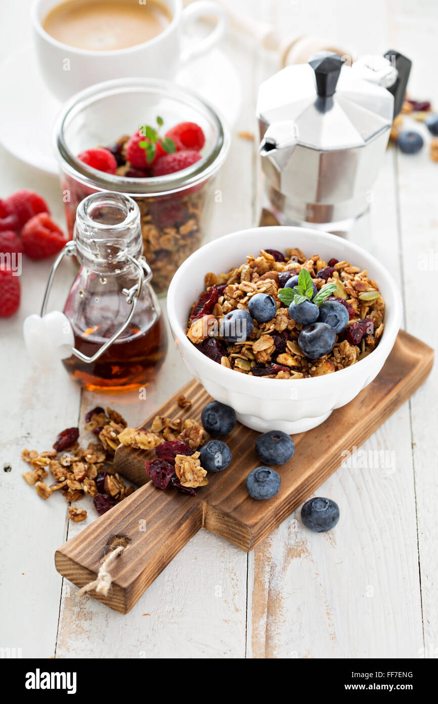 Homemade granola with berries for breakfast Stock Photo