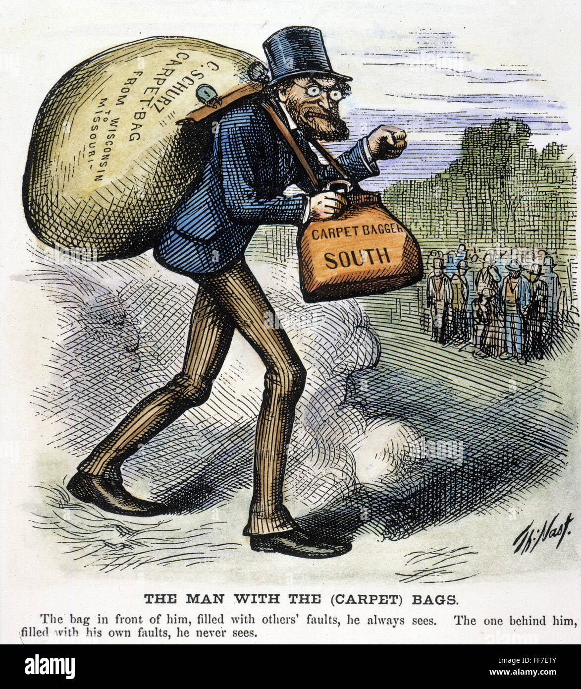 CARL SCHURZ: CARPETBAGGER. /nSchurz, an American army officer, politician, and reformer, vilified as a carpetbagger in an 1872 cartoon by Thomas Nast. Stock Photo