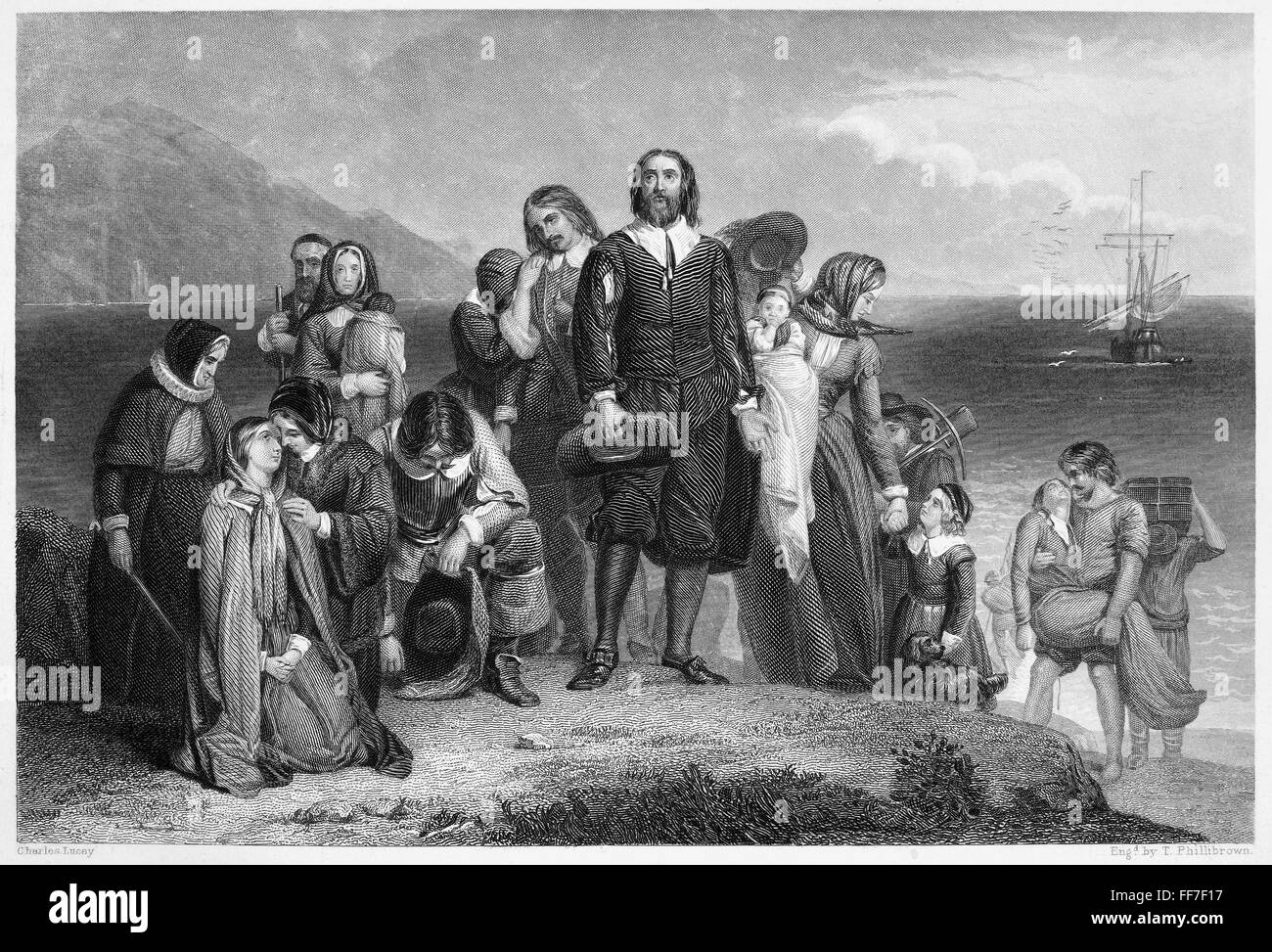 PLYMOUTH ROCK LANDING. /nThe Landing of the Pilgrims at Plymouth Rock