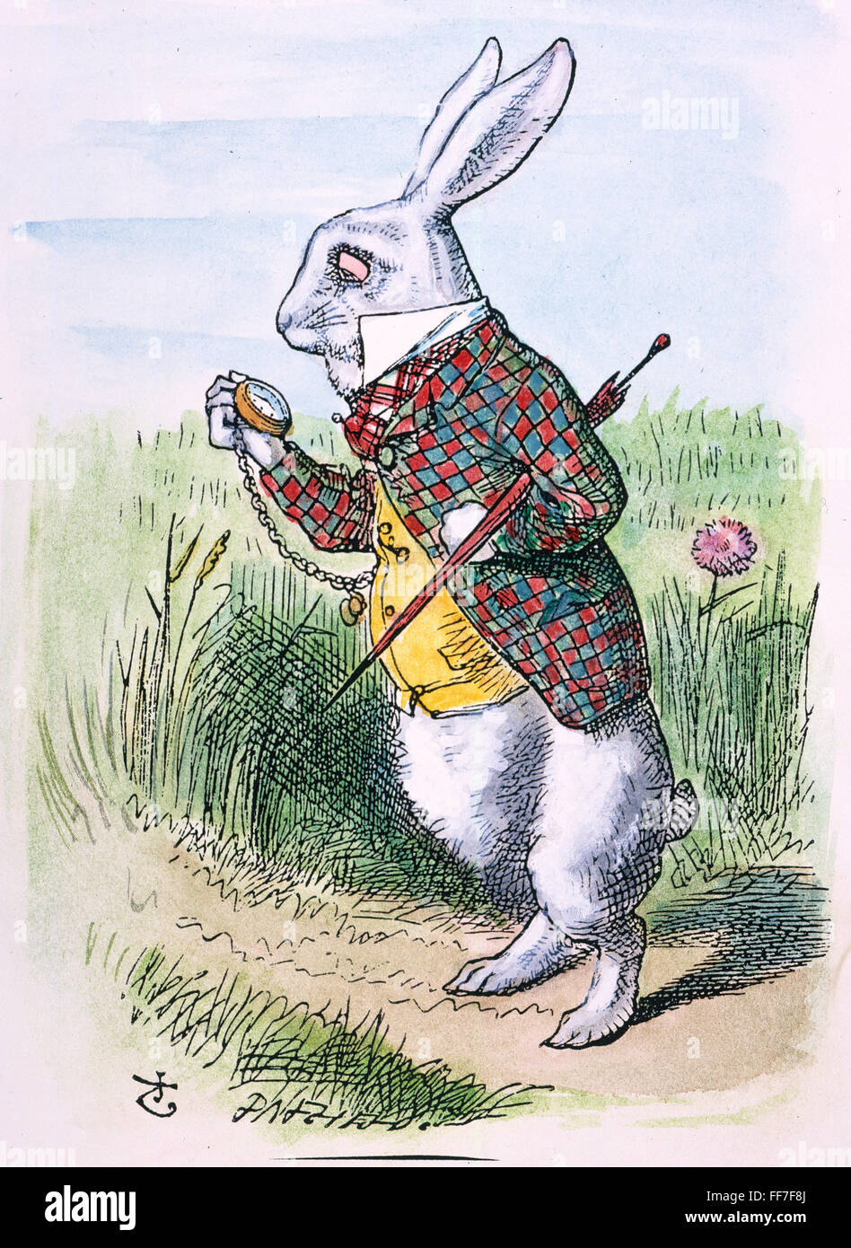 CARROLL: ALICE, 1865. /n'Oh dear! Oh dear! I shall be too late!' (The White Rabbit takes a watch out of his waistcoat-pocket). Illustration by John Tenniel from the first edition, 1865, of Lewis Carroll's 'Alice's Adventures in Wonderland.' Stock Photo